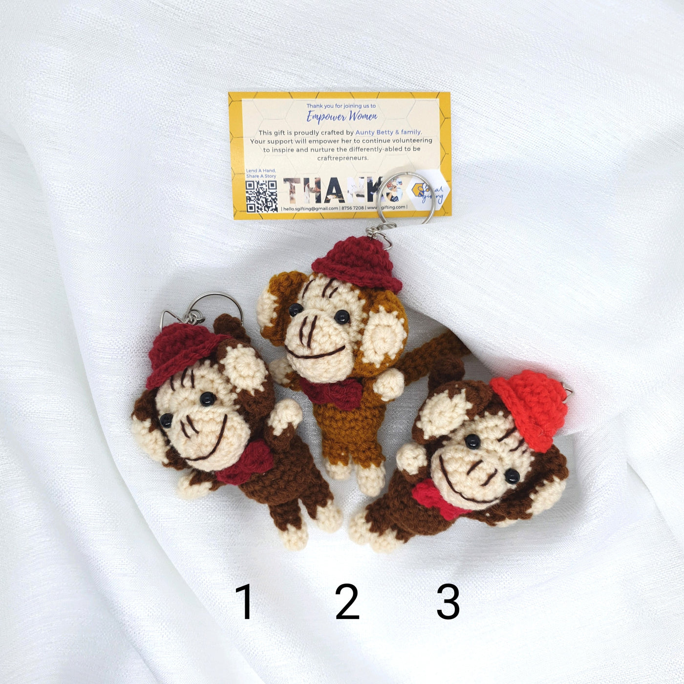 Hand Crocheted Animals Key Ring (Monkey with Hat)