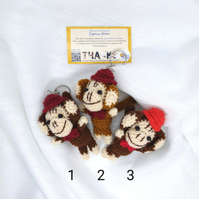 Hand Crocheted Animals Key Ring (Monkey with Hat)
