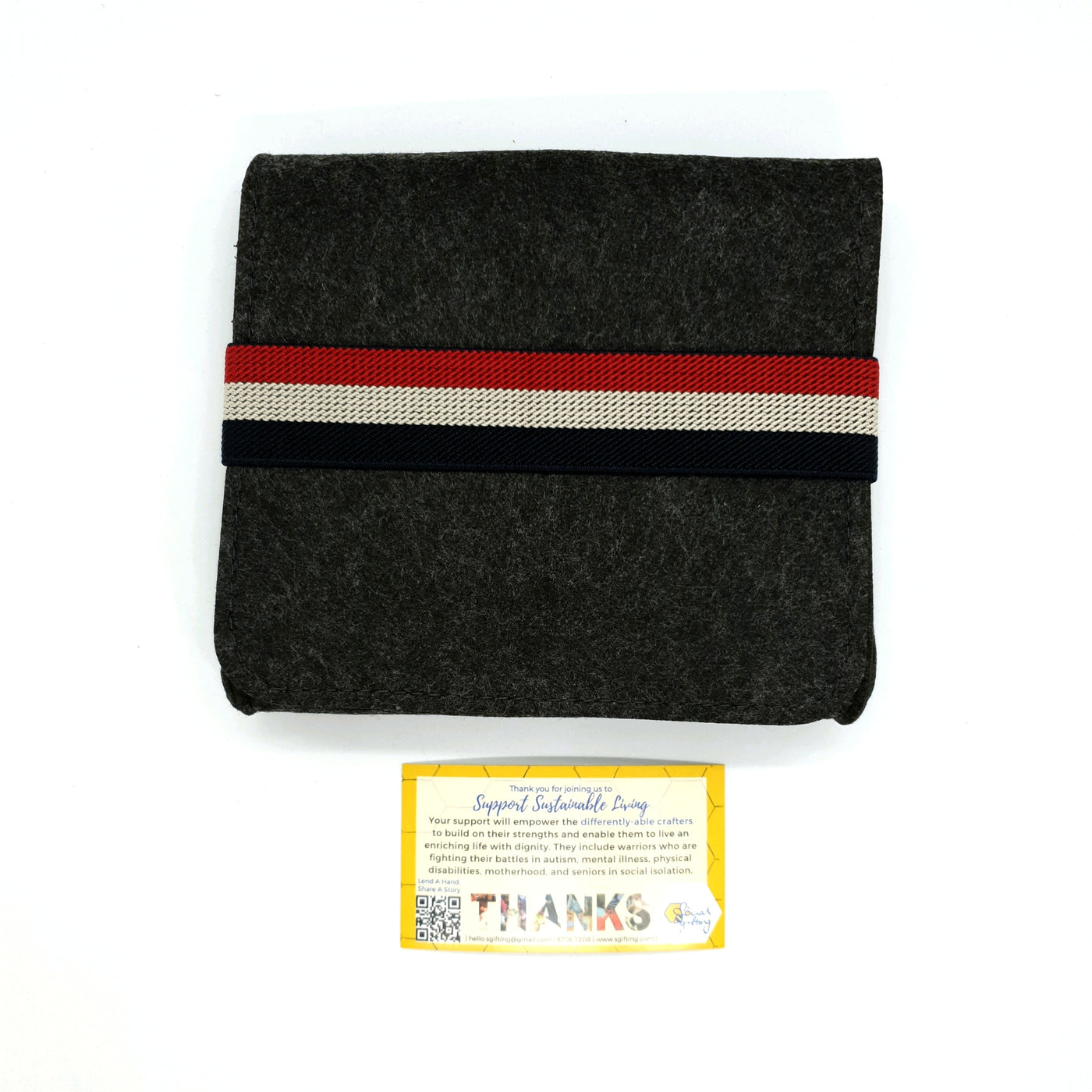 Felt Pouch for Cables (Dark Grey with tri-coloured band)