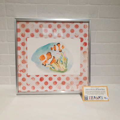 Hand-painted Clown Fishes Drawing with Silver Frame