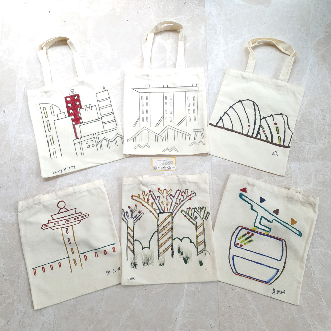 Singapore Iconic Landmarks and Food Paintings on Tote Bag (45 days pre-order)