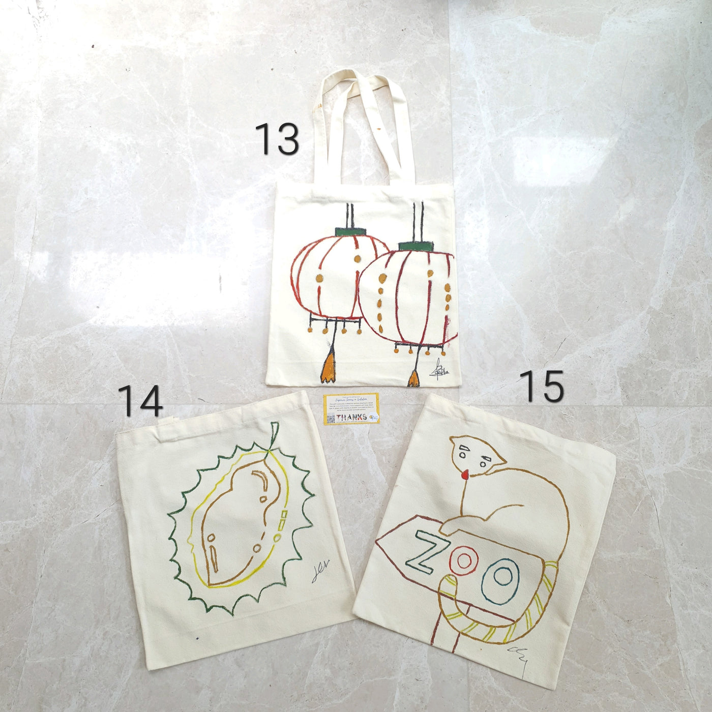 Singapore Iconic Landmarks and Food Paintings on Tote Bag