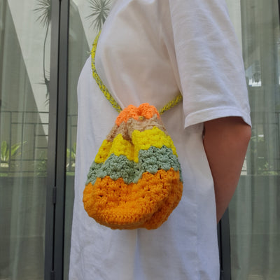 Hand Crochet Drawstring Bucket Bag