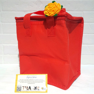 Red Thermal Bag with Crochet Rose