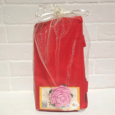 Red Thermal Bag with Crochet Rose