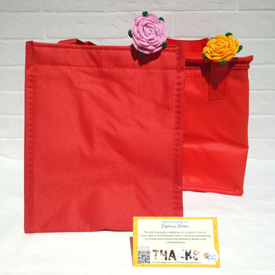 Red Thermal Bag with Crochet Rose