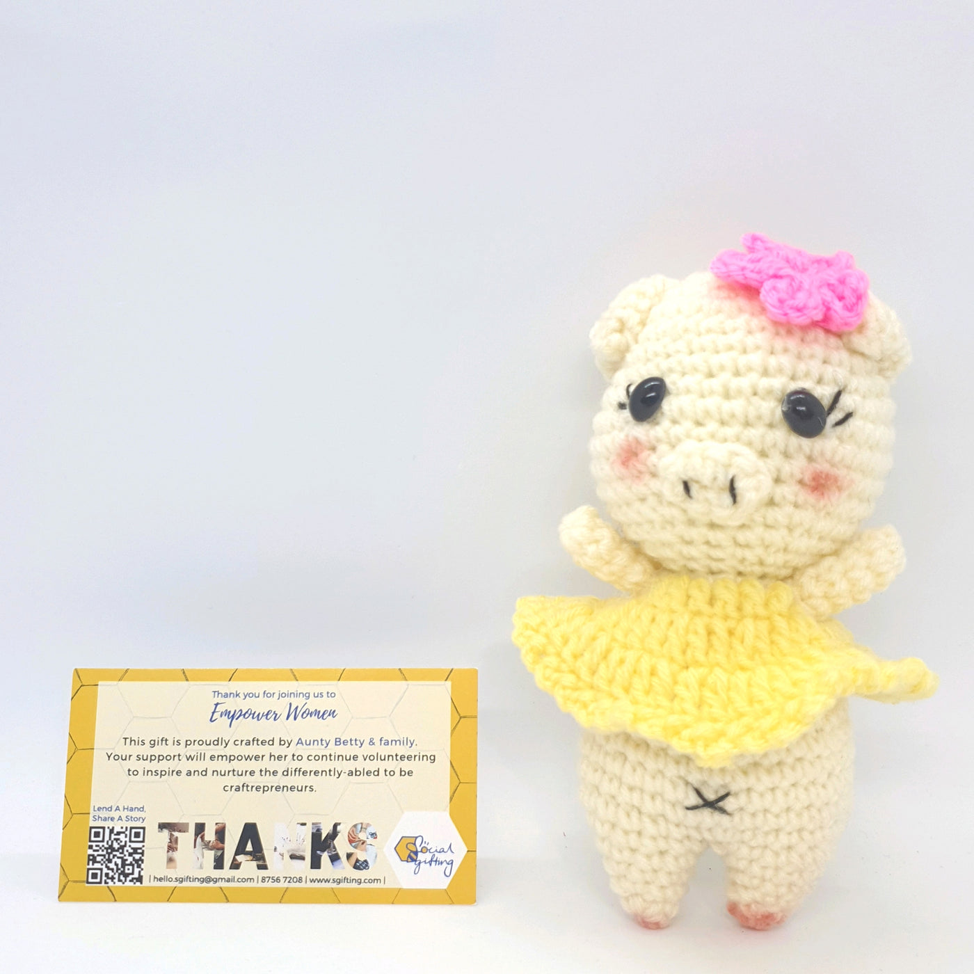 Hand Crocheted Pig with Dress Key Ring