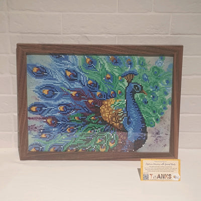 Peacock Half-bead Diamond Art with Wooden Frame and Glass (38.5 x 28)