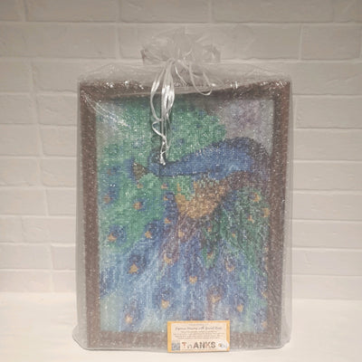 Peacock Half-bead Diamond Art with Wooden Frame and Glass (38.5 x 28)