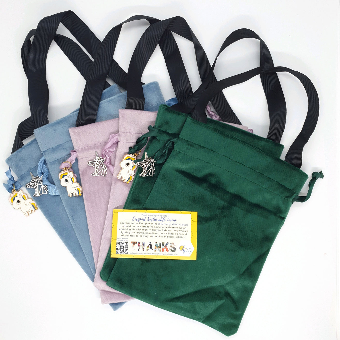 Velvet Lunch Bag with Unicorn Charm