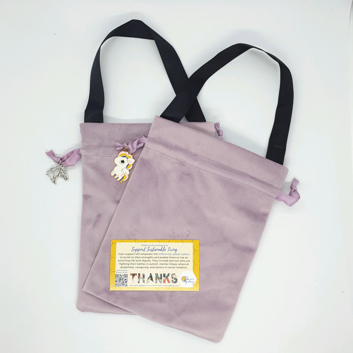Velvet Lunch Bag with Unicorn Charm