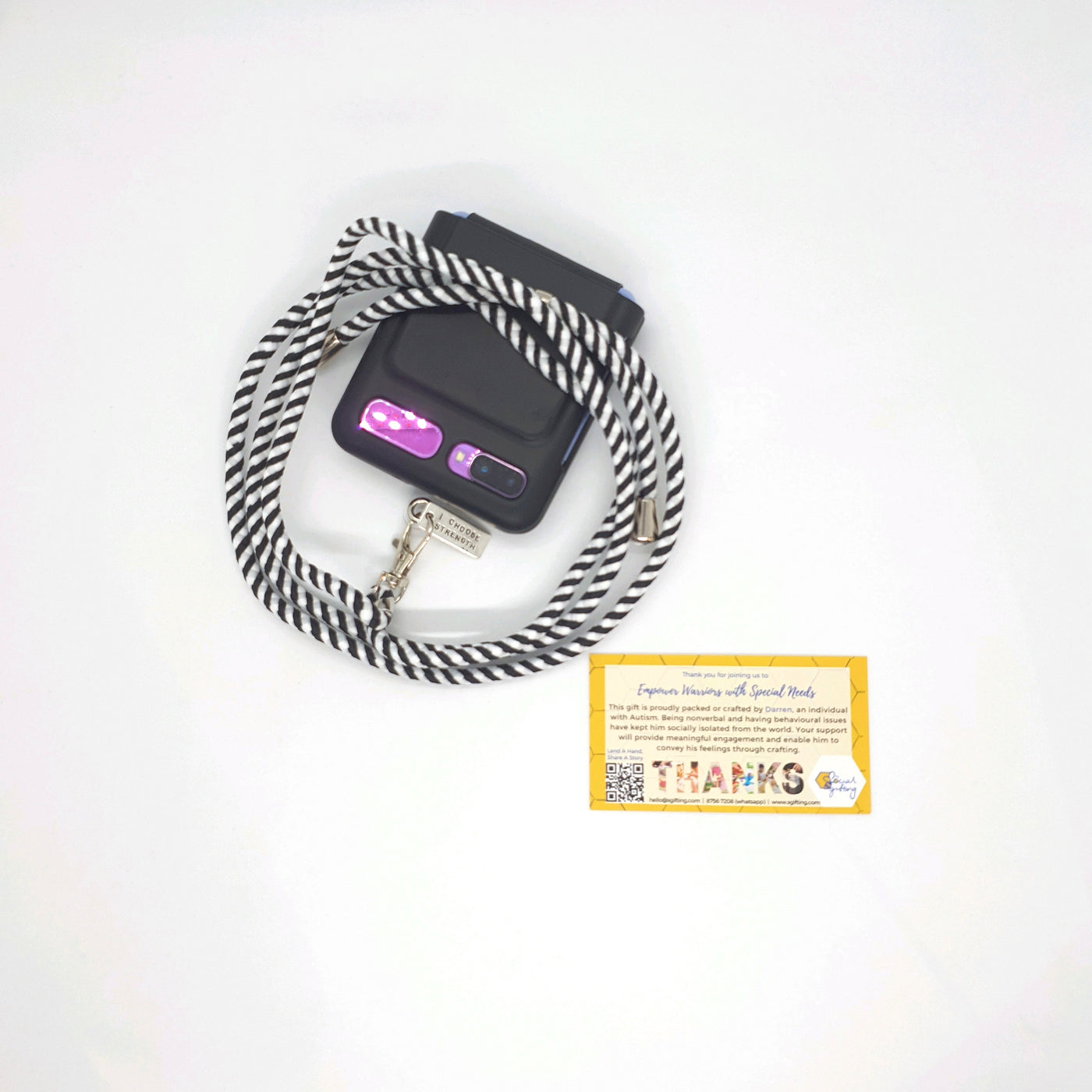 Black and White Striped Phone Sling