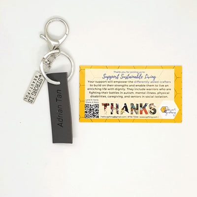 Personalised Leather Keychain with Strong is Beautiful Charm