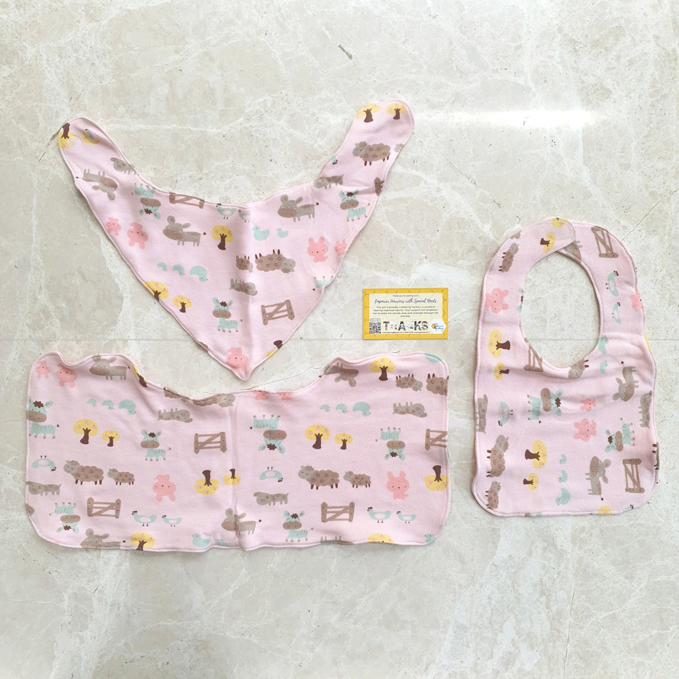 Baby Girl 3 pcs Burp Cloth and Bib Set