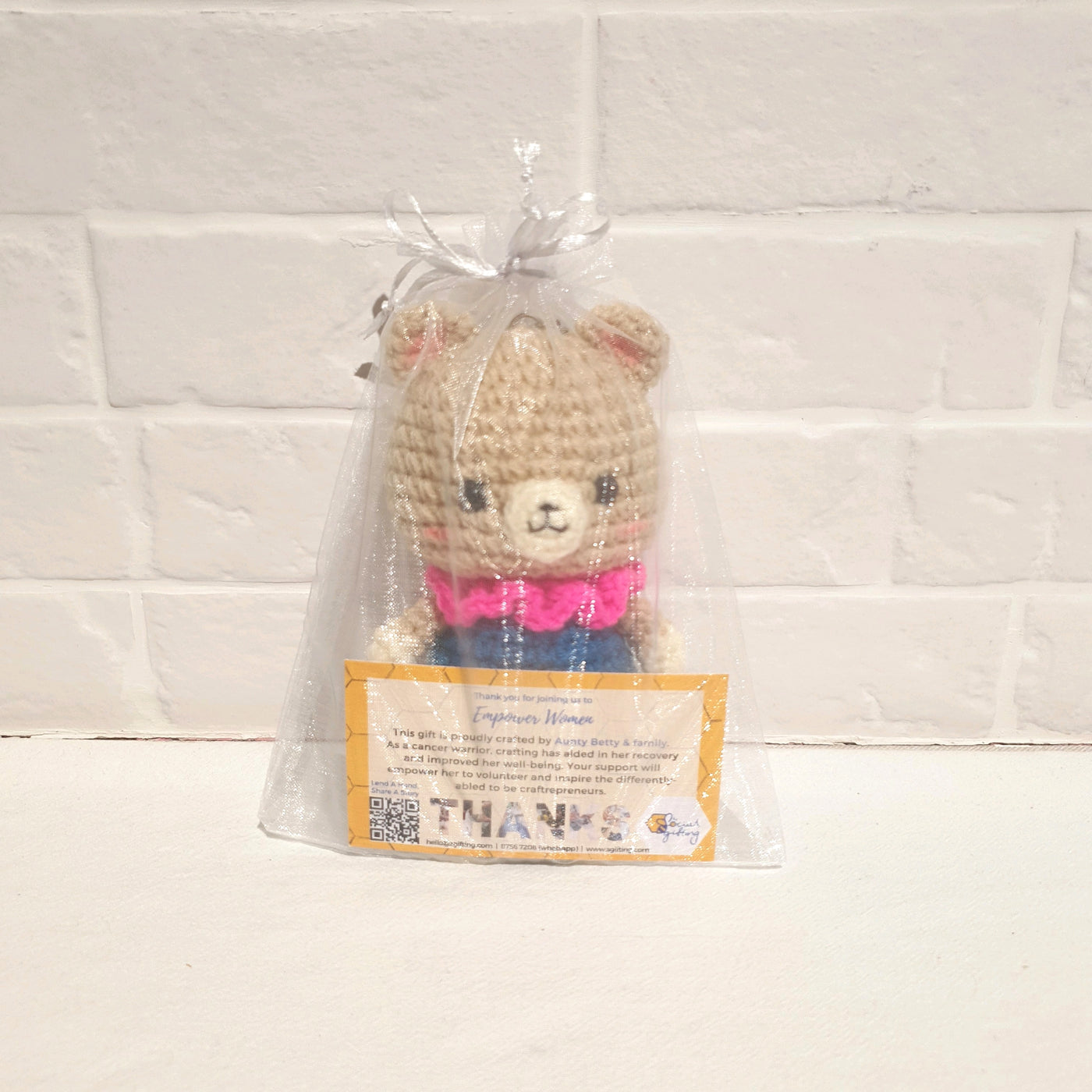 Crocheted Bear with Collar Keyring