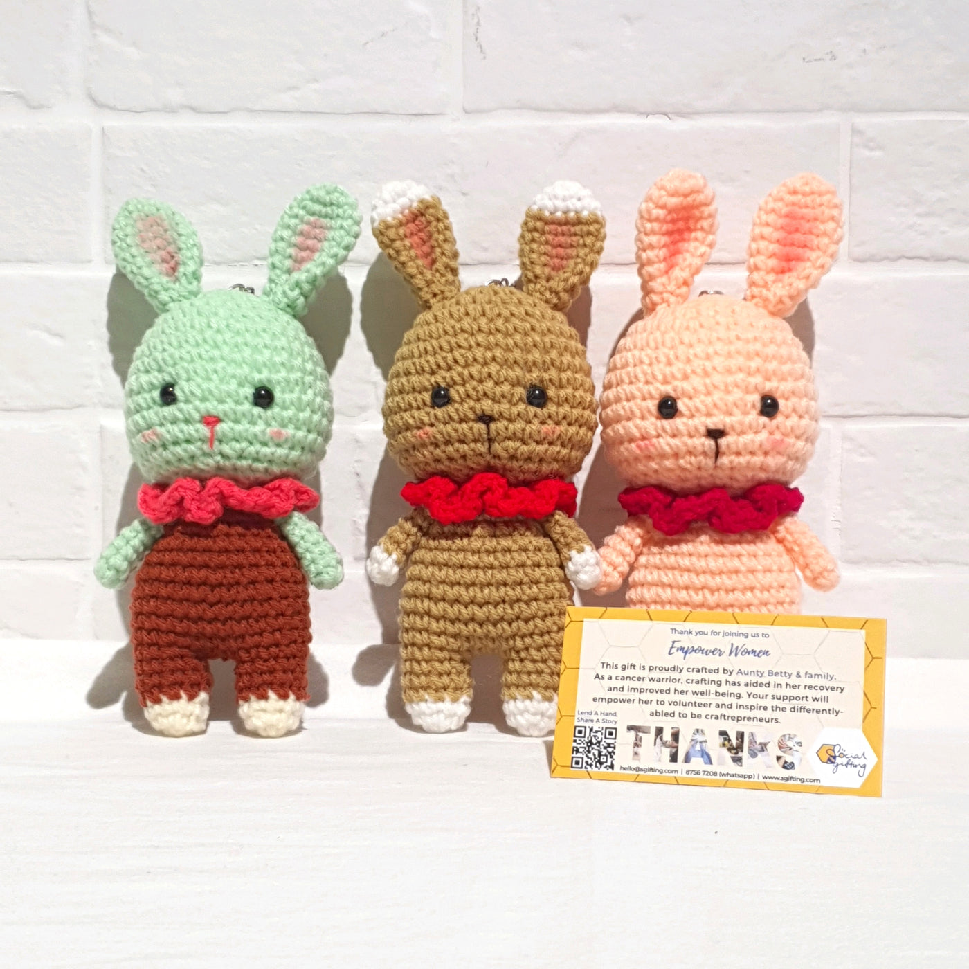 Crocheted Bunny with Collar Keychain