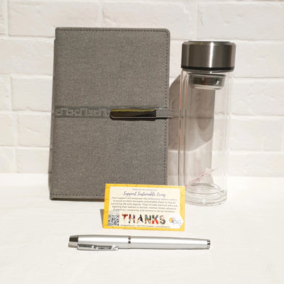 Gift Set - A5 Notebook & Pen & Glass Flask