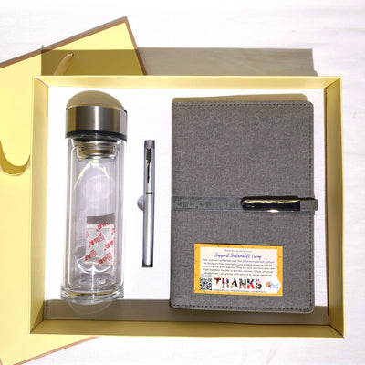 Gift Set - A5 Notebook & Pen & Glass Flask