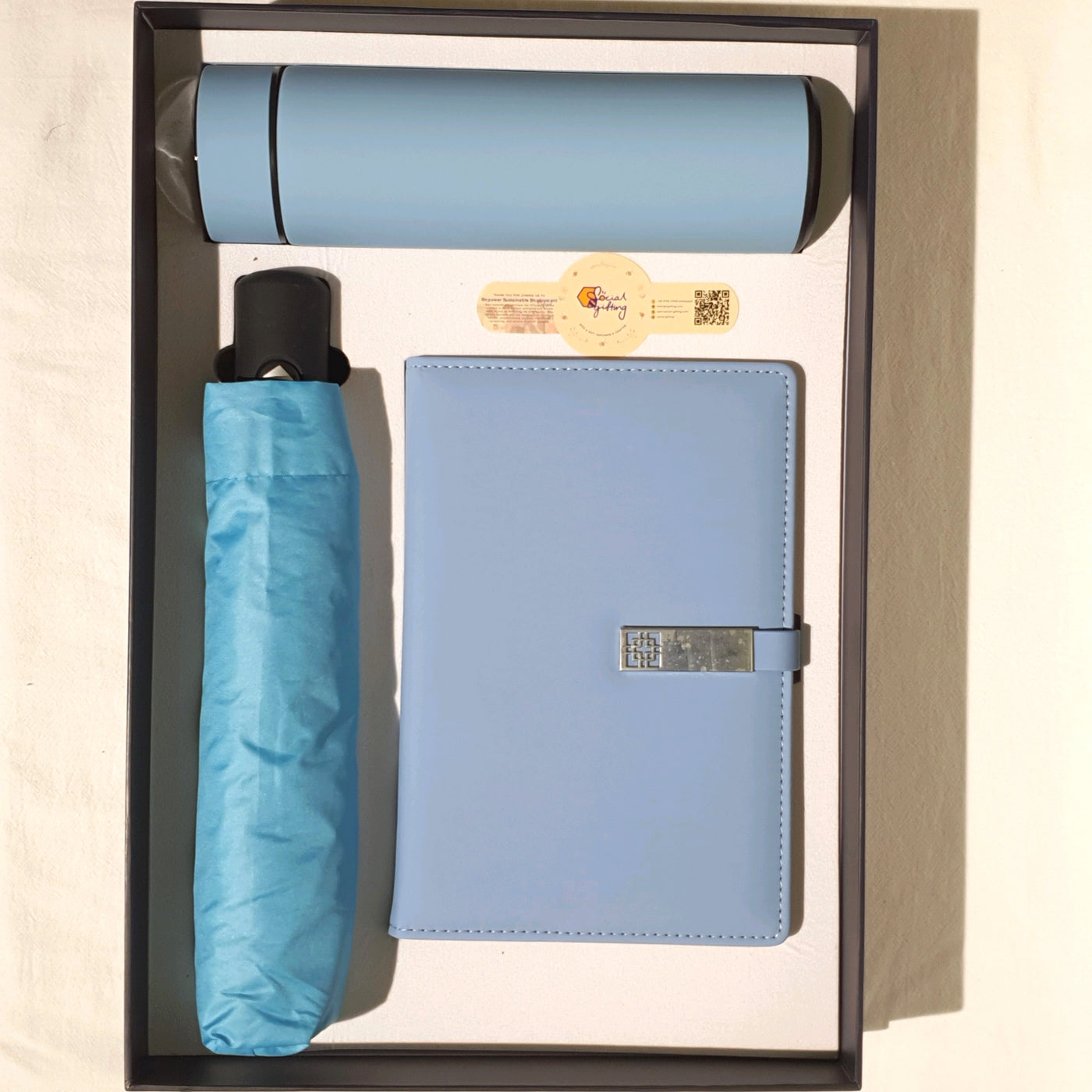 Gift Set - A5 Notebook & Automatic Umbrella & Thermal Flask