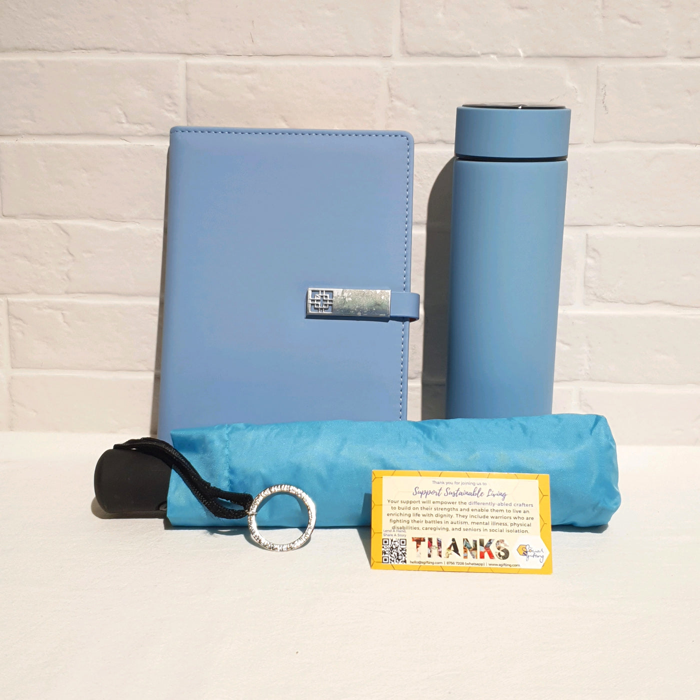 Gift Set - A5 Notebook & Automatic Umbrella & Thermal Flask