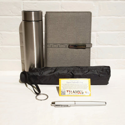 Gift Set - A5 Notebook + Pen + Automatic Umbrella + Thermal Flask