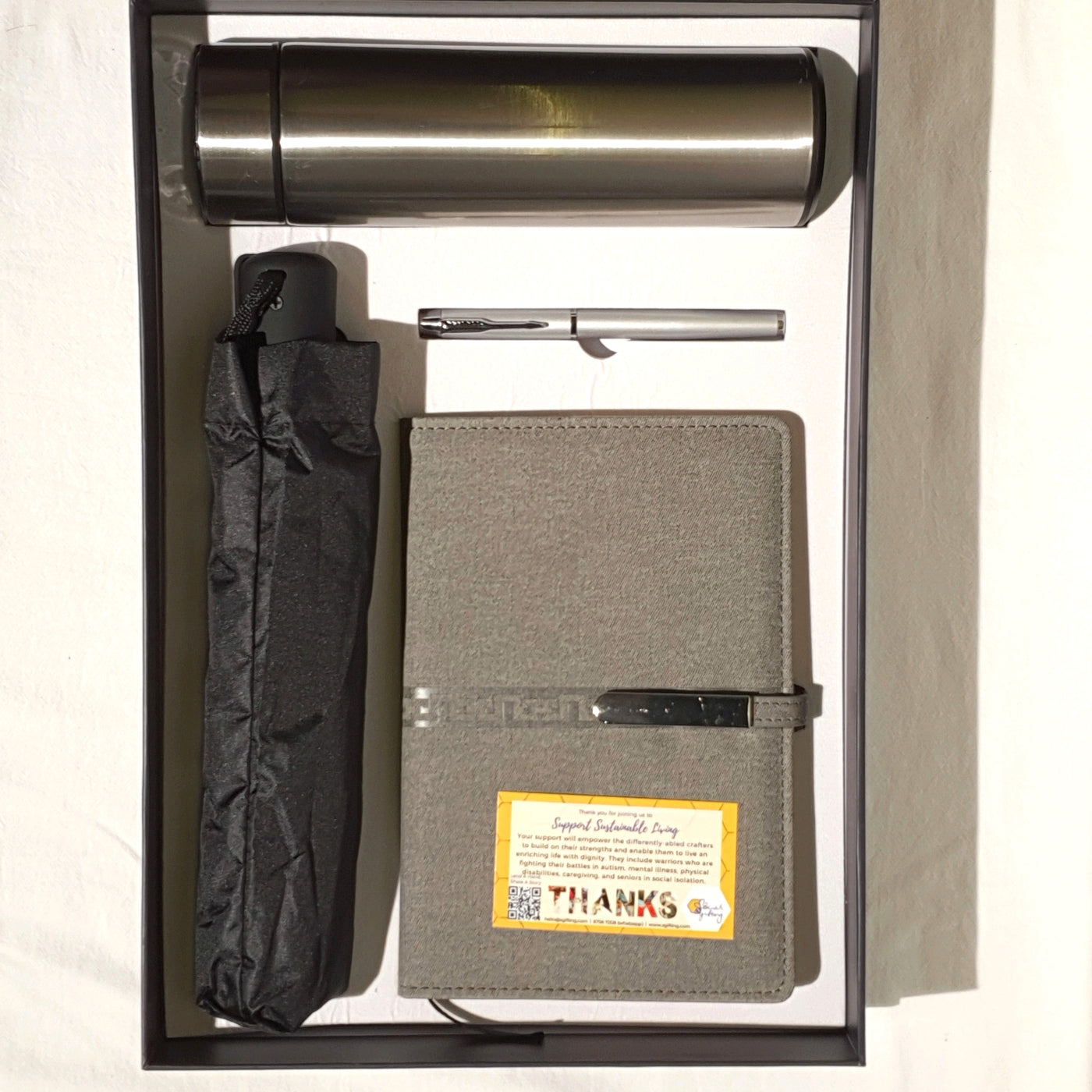 Gift Set - A5 Notebook + Pen + Automatic Umbrella + Thermal Flask