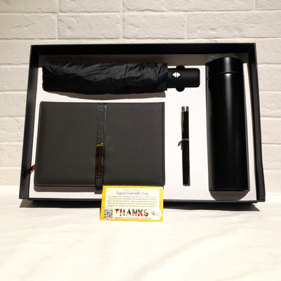 Gift Set - A5 Notebook + Pen + Automatic Umbrella + Thermal Flask