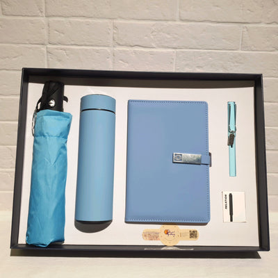 Gift Set - A5 Notebook & Fountain Pen & Automatic Umbrella & Thermal Flask