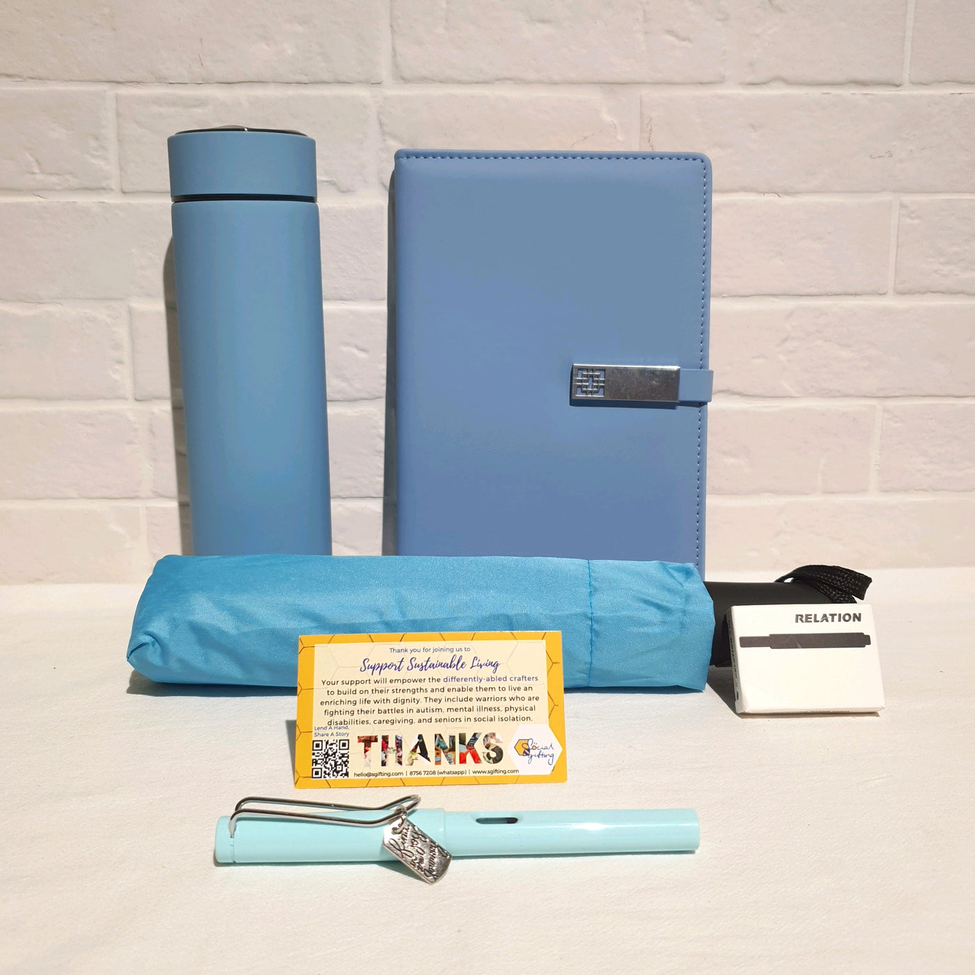 Gift Set - A5 Notebook & Fountain Pen & Automatic Umbrella & Thermal Flask