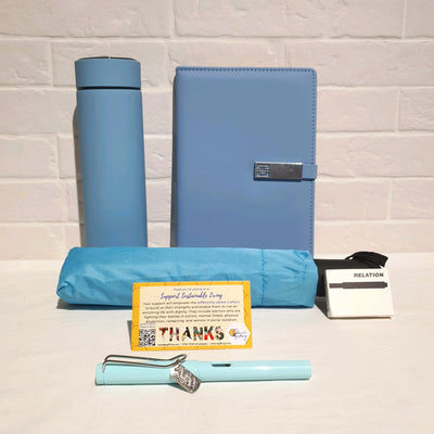 Gift Set - A5 Notebook & Fountain Pen & Automatic Umbrella & Thermal Flask