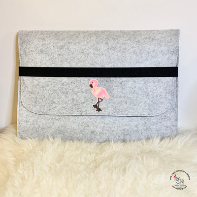 15.6 inch Light Grey Laptop Sleeve with Elastic Band and Iron-on Patch