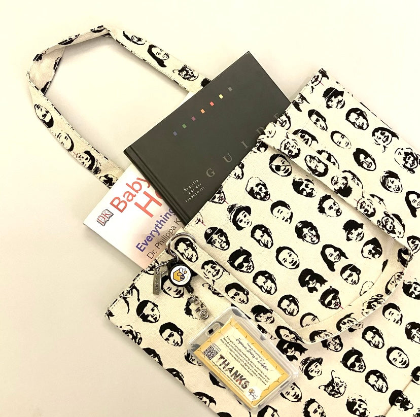 Faces Tote Bag with Retractable Card Holder and "I Can" Charm